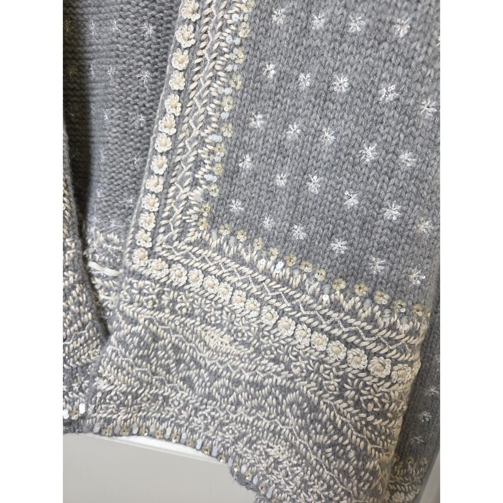 Vtg 90s Y2K OSCAR DE LA RENTA Cashmere Beaded Sequin Cardigan Jacket Gray Sz M - Picture 4 of 14